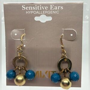3For$20 Mixit Gold and Blue Bead Dangle Earrings